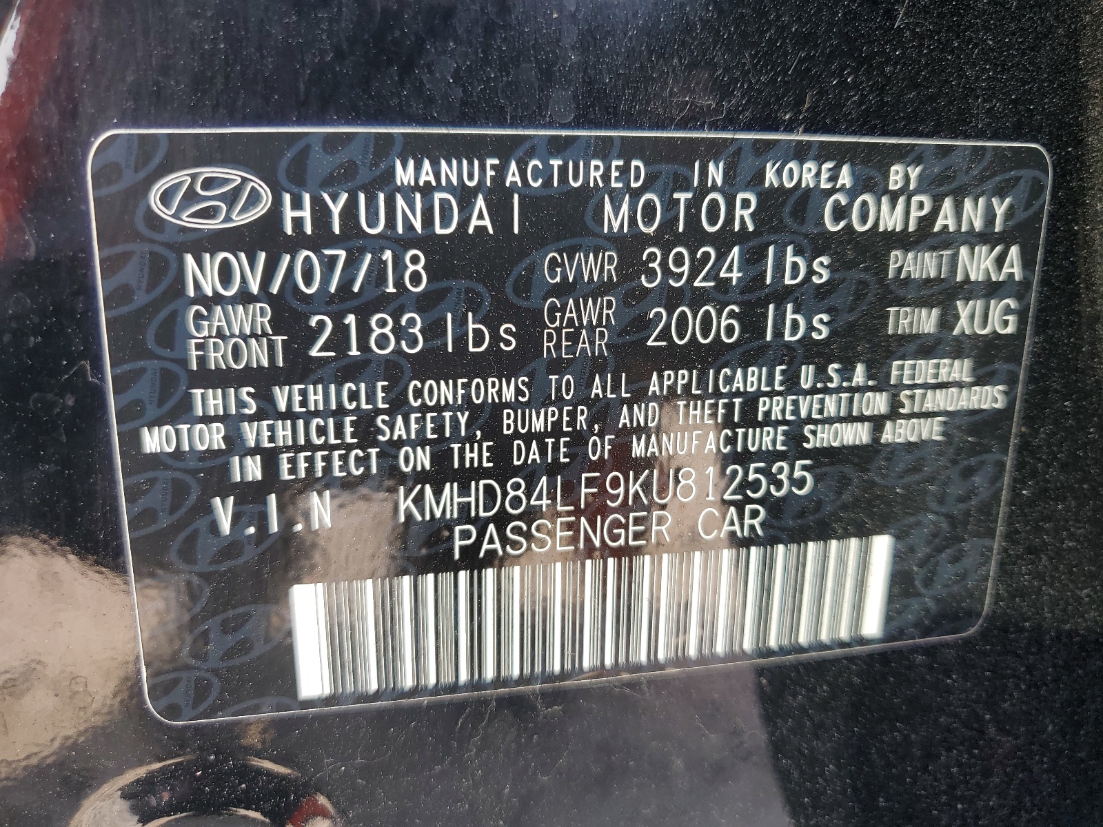KMHD84LF9KU812535 2019 Hyundai Elantra Sel