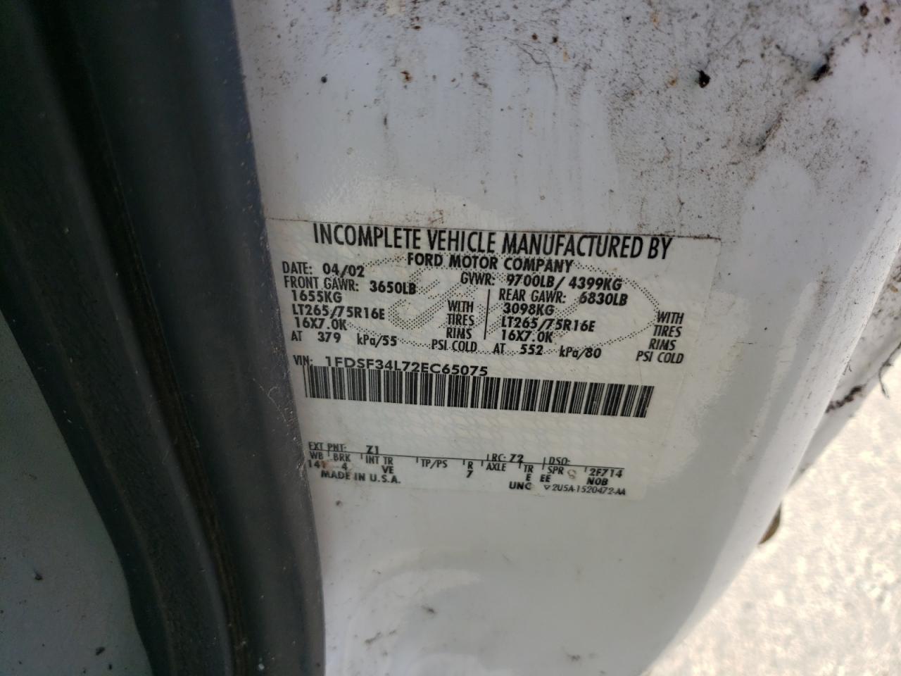 2002 Ford F350 Super VIN: 1FDSF34L72EC65075 Lot: 60967774