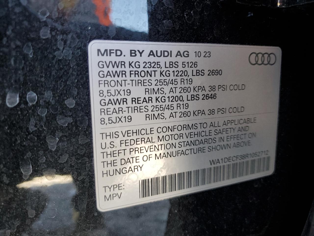 2024 Audi Q3 Premium S Line 45 VIN: WA1DECF38R1052712 Lot: 59971324