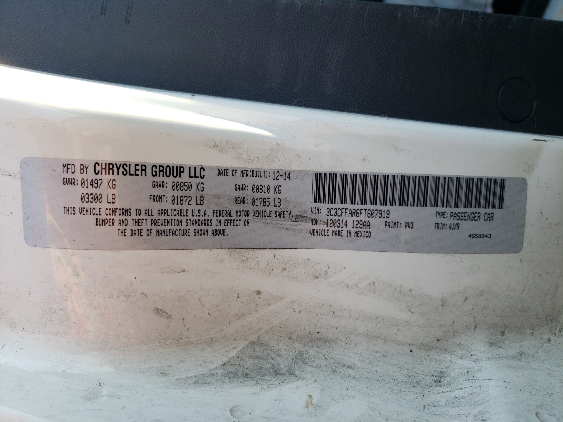 3C3CFFAR6FT607919 2015 Fiat 500 Pop