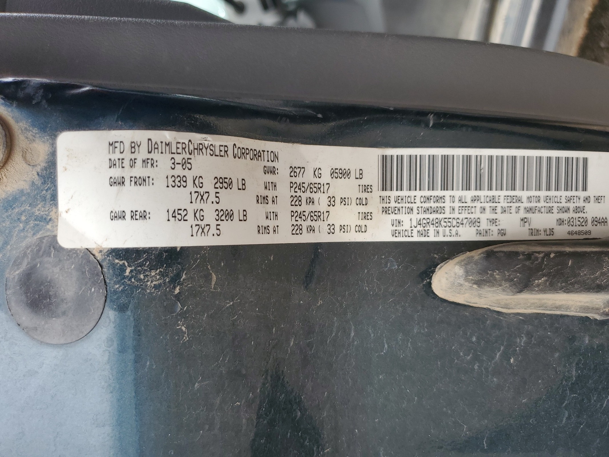 1J4GR48K55C647009 2005 Jeep Grand Cherokee Laredo