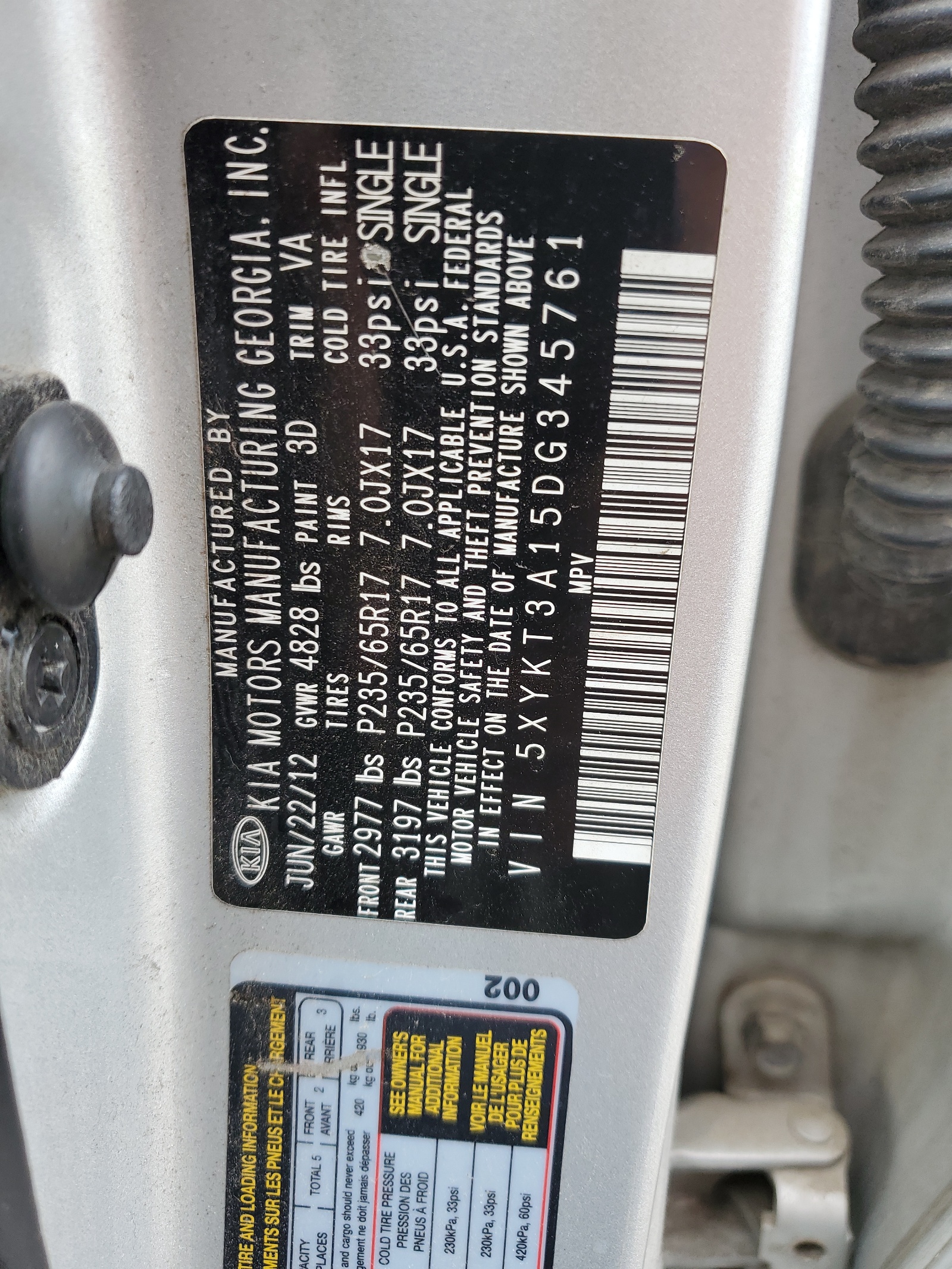 5XYKT3A15DG345761 2013 Kia Sorento Lx