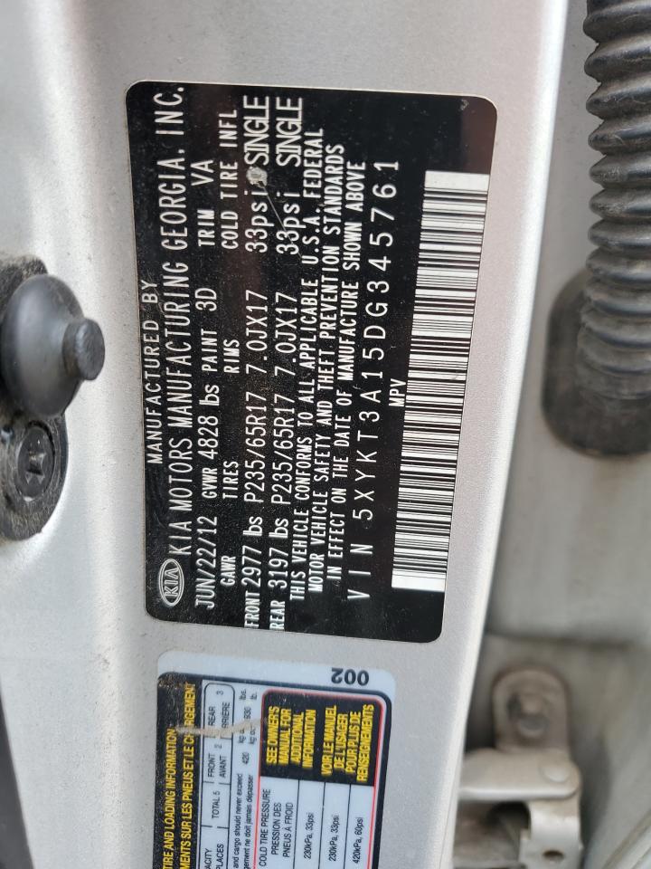 2013 Kia Sorento Lx VIN: 5XYKT3A15DG345761 Lot: 59678464