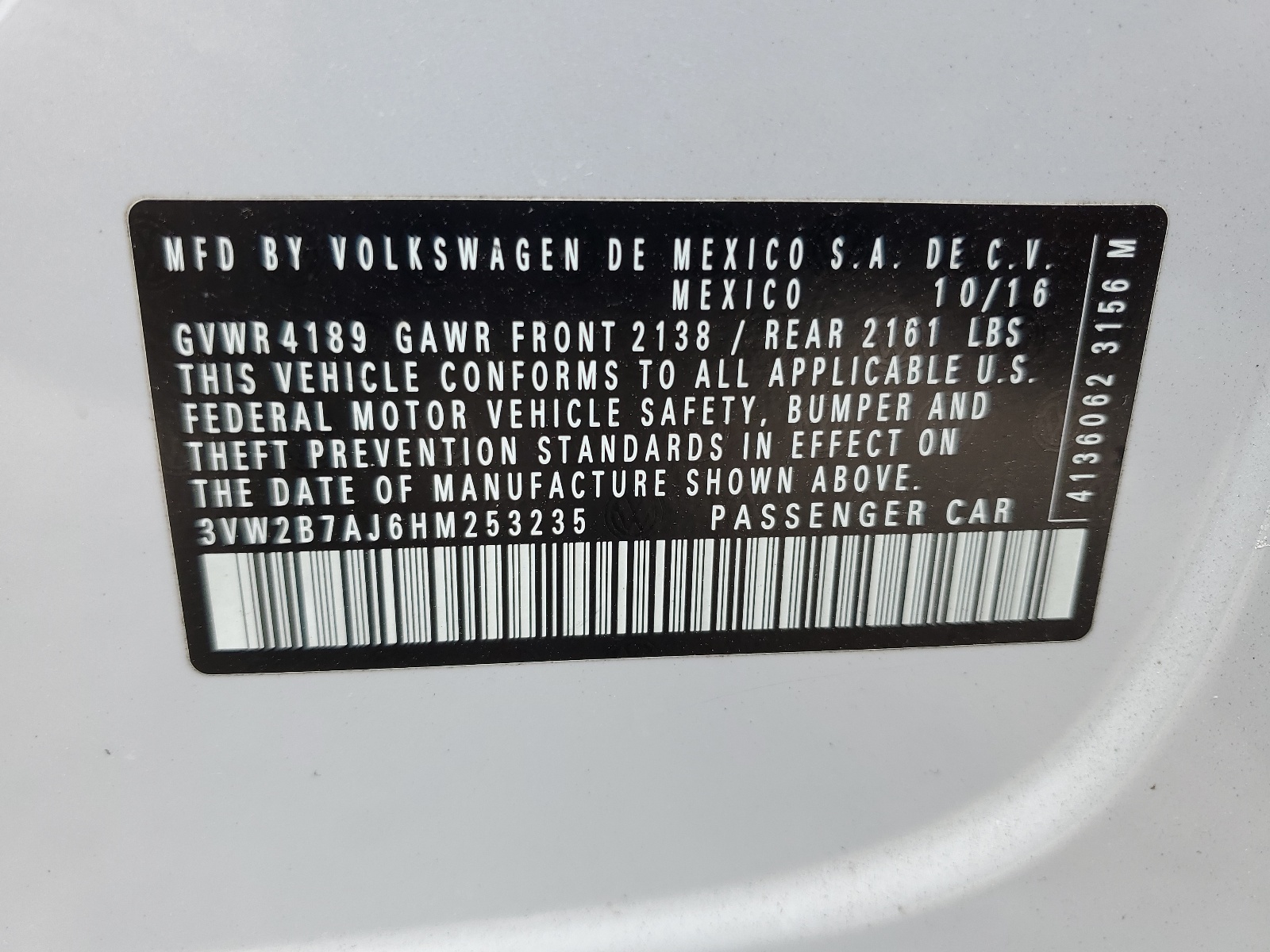 3VW2B7AJ6HM253235 2017 Volkswagen Jetta S