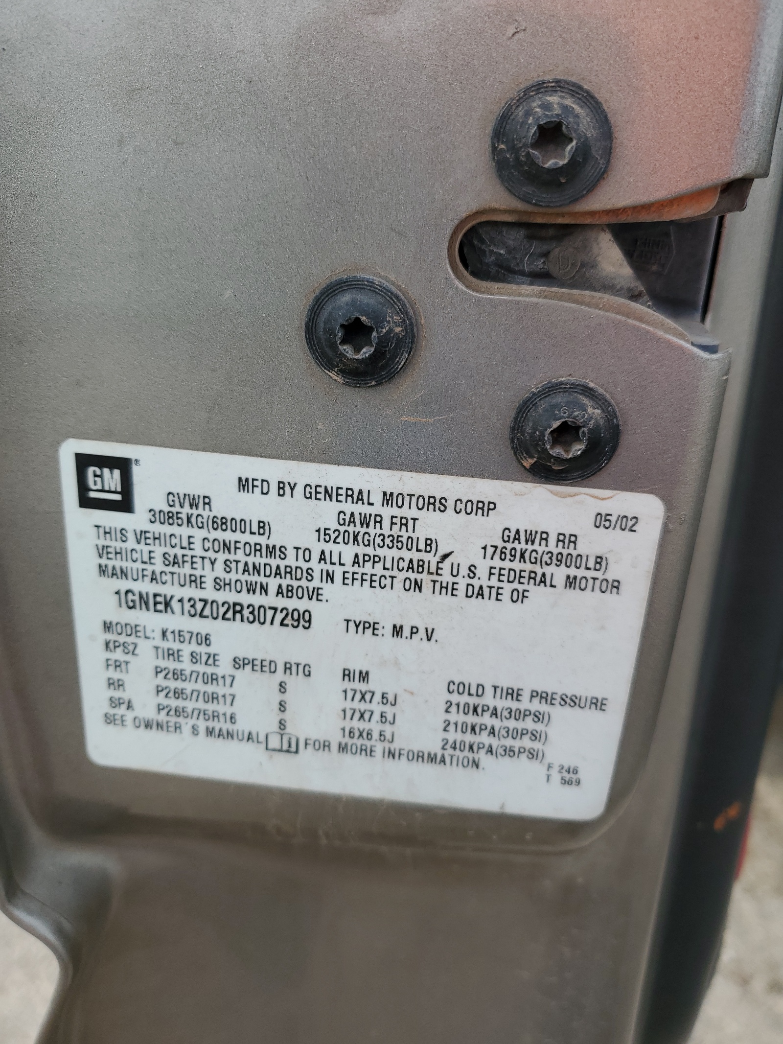 1GNEK13Z02R307299 2002 Chevrolet Tahoe K1500