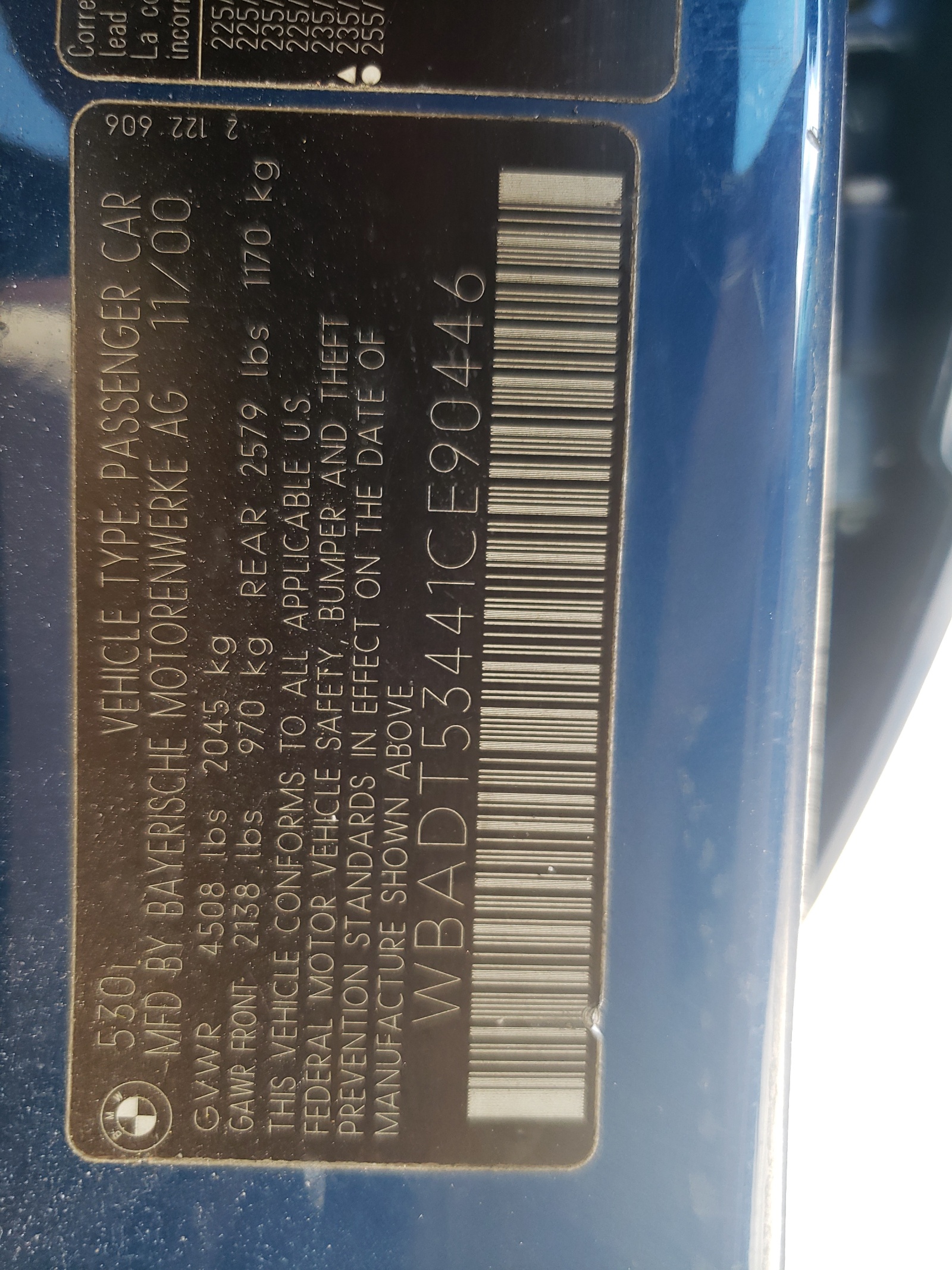 WBADT53441CE90446 2001 BMW 530 I