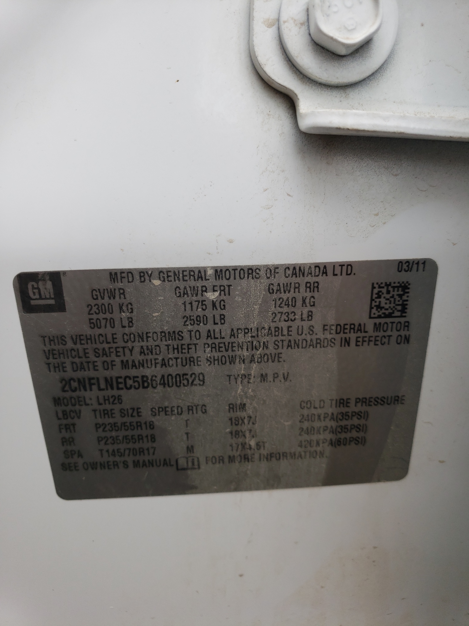 2CNFLNEC5B6400529 2011 Chevrolet Equinox Lt