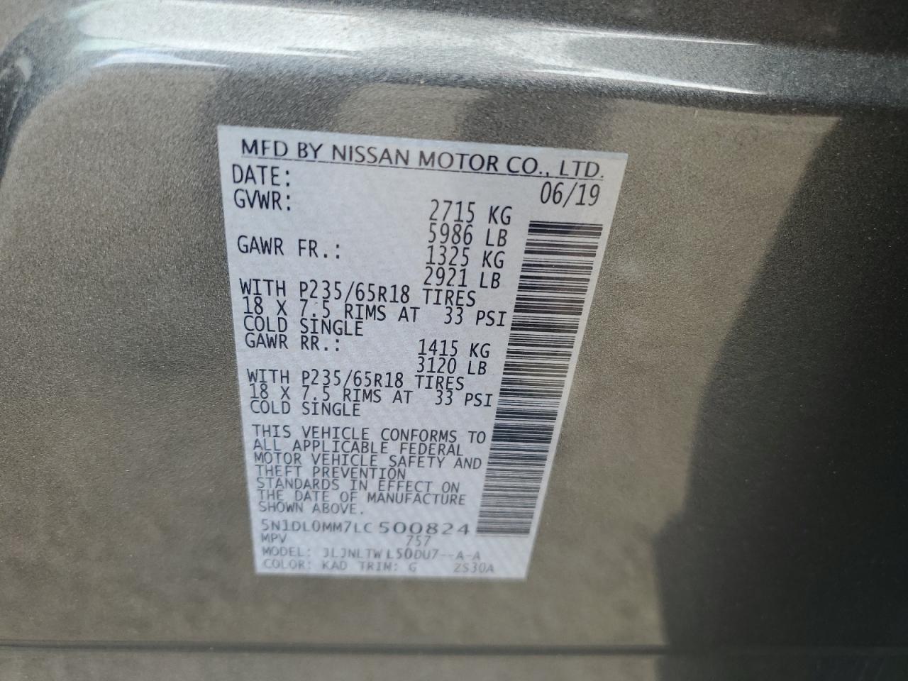 2020 Infiniti Qx60 Luxe VIN: 5N1DL0MM7LC500824 Lot: 59888474