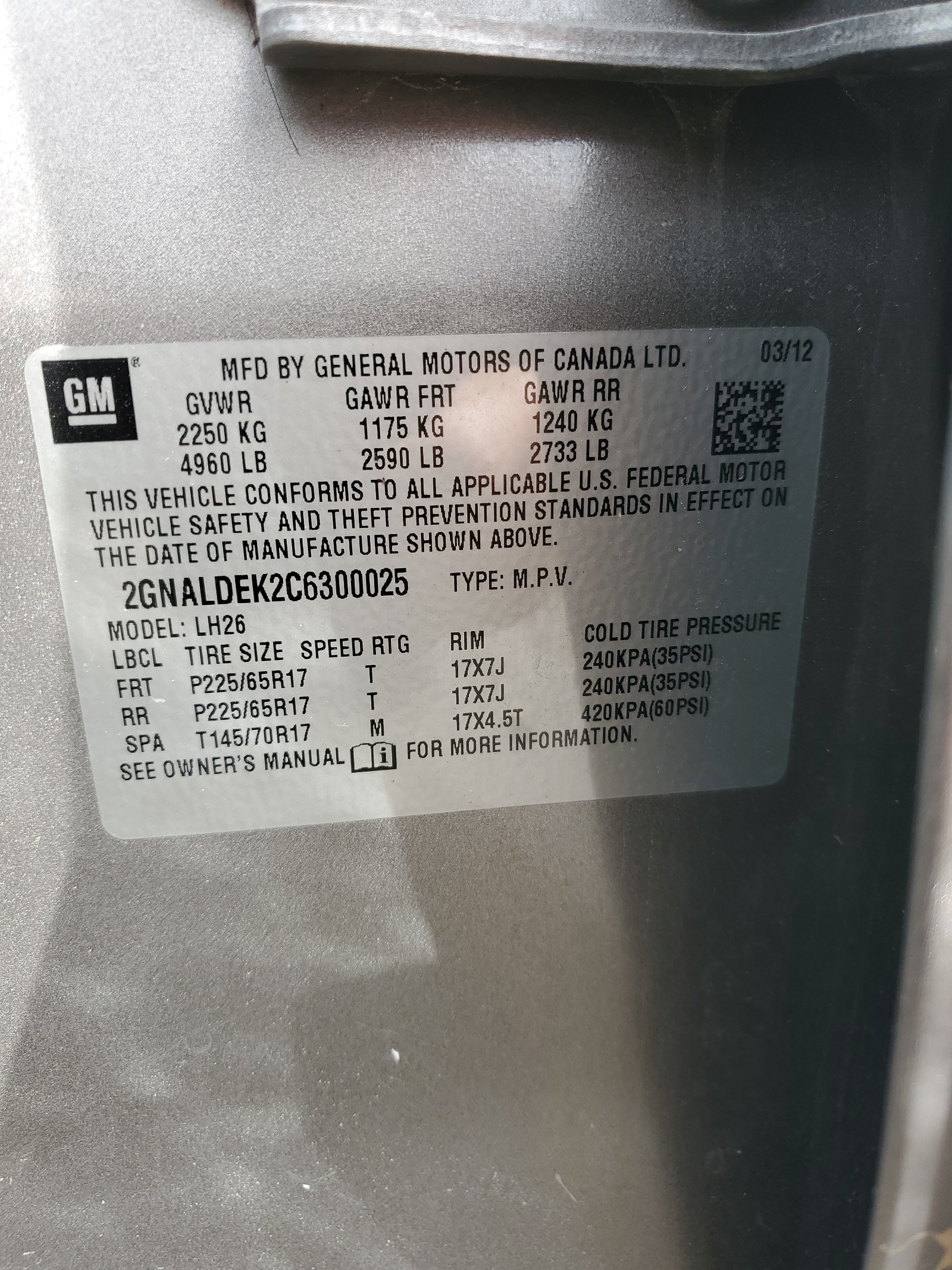 2GNALDEK2C6300025 2012 Chevrolet Equinox Lt