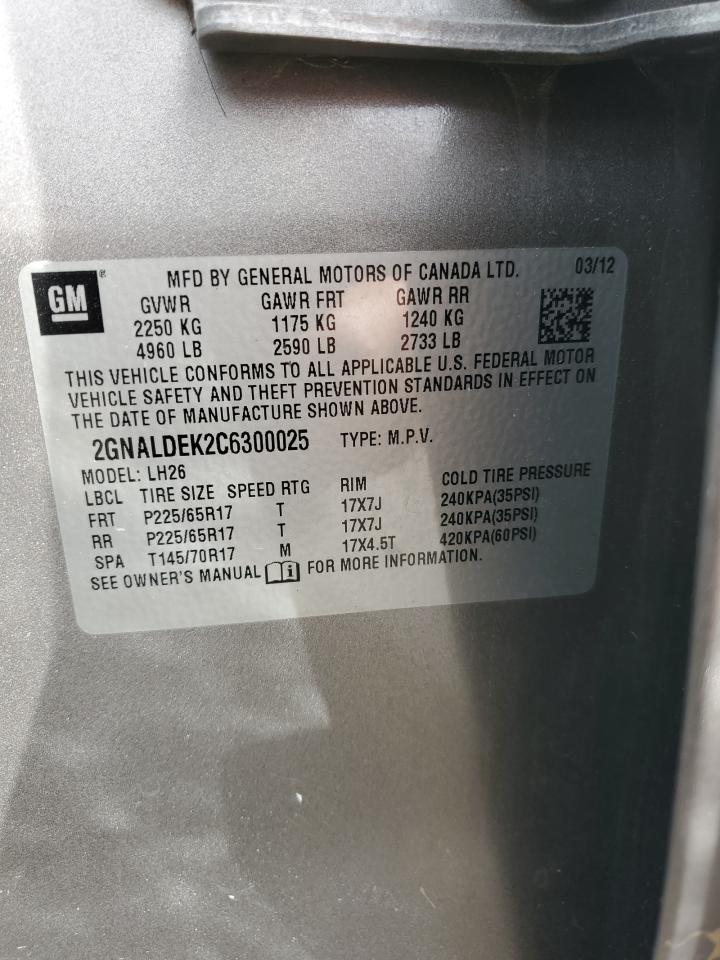 2012 Chevrolet Equinox Lt VIN: 2GNALDEK2C6300025 Lot: 59419564