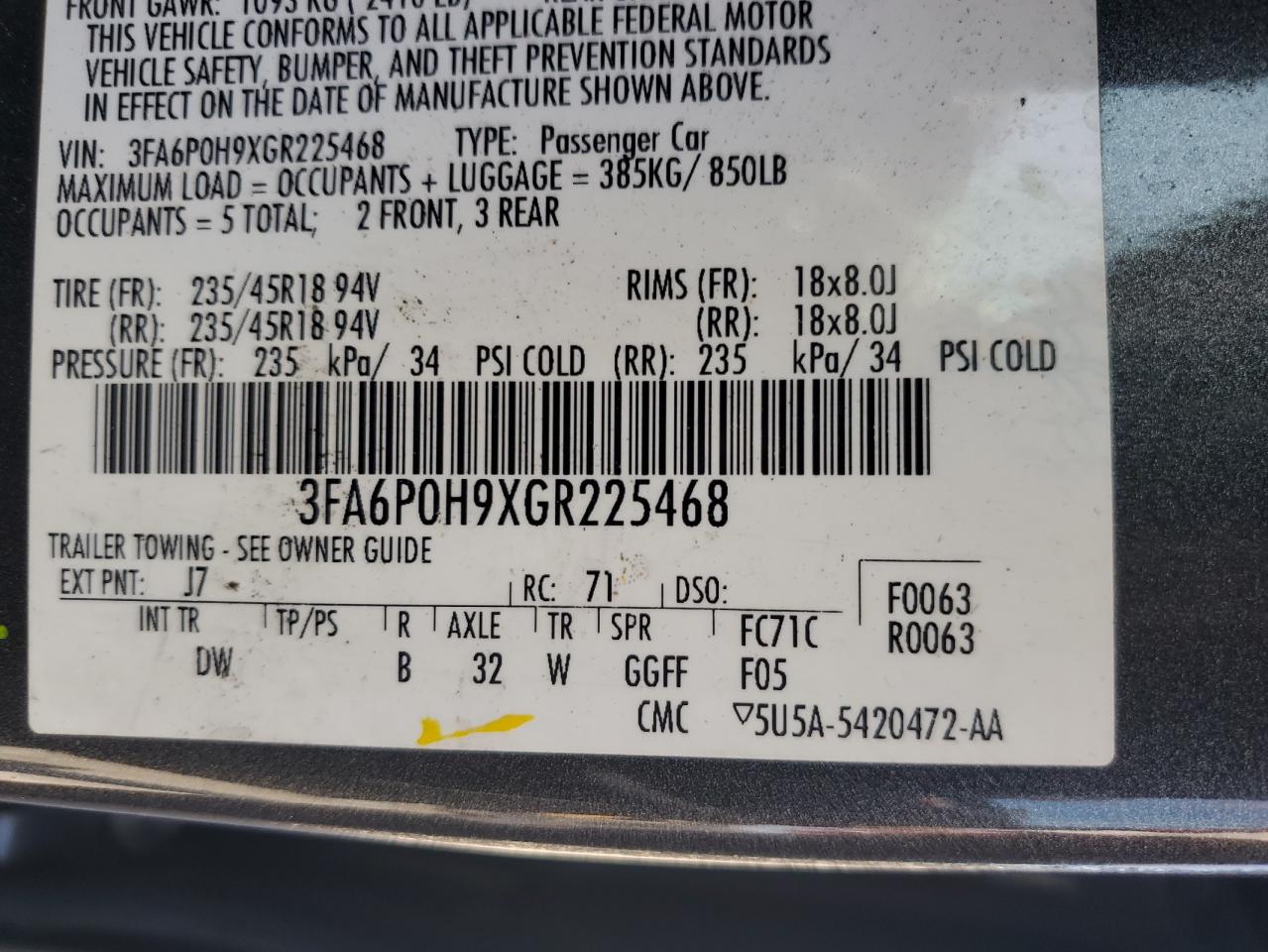 3FA6P0H9XGR225468 2016 Ford Fusion Se