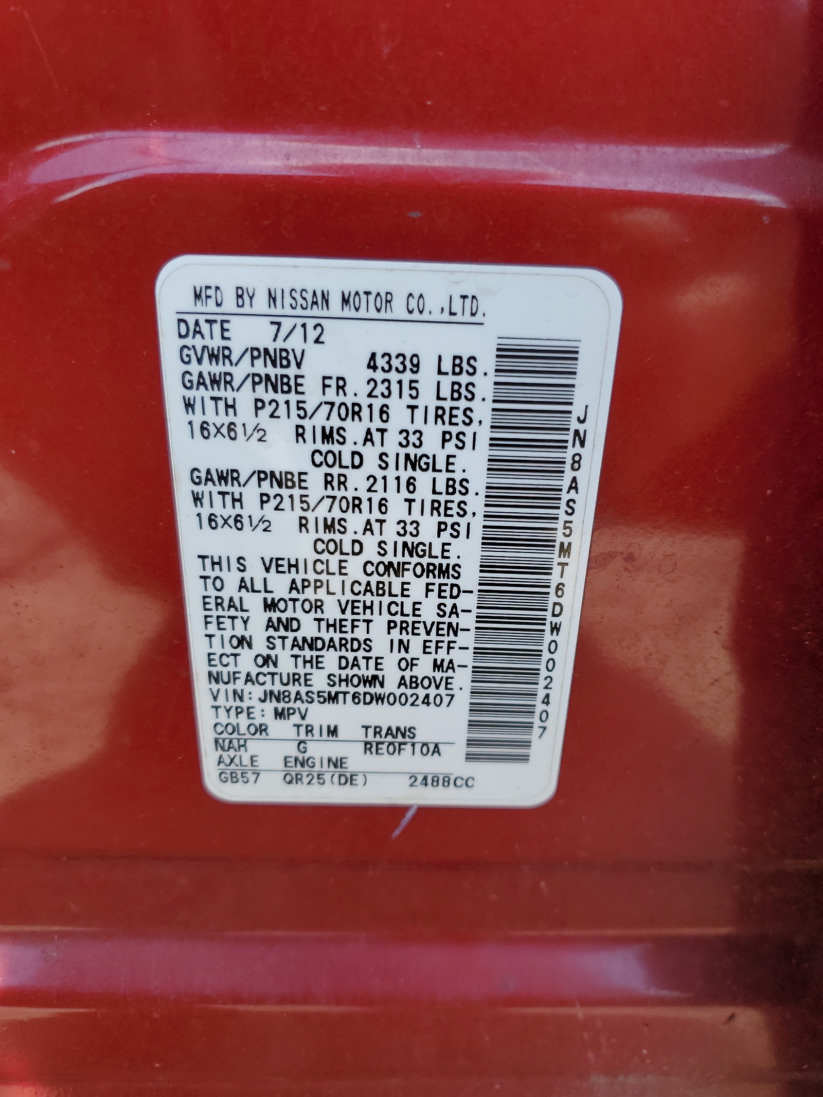 JN8AS5MT6DW002407 2013 Nissan Rogue S