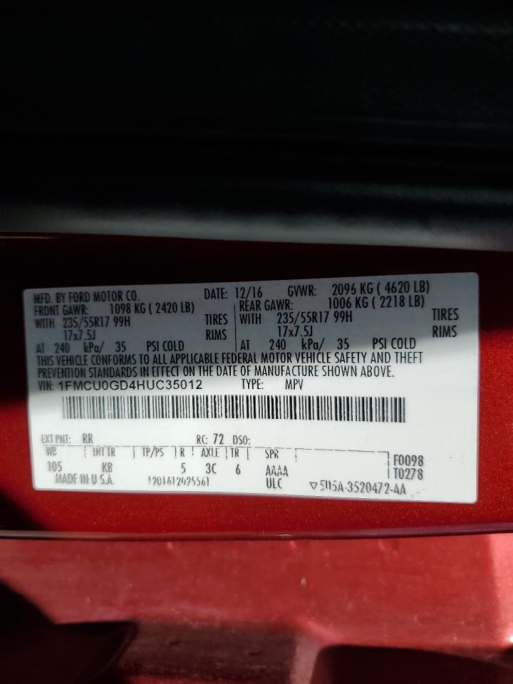 2017 Ford Escape Se VIN: 1FMCU0GD4HUC35012 Lot: 57524524