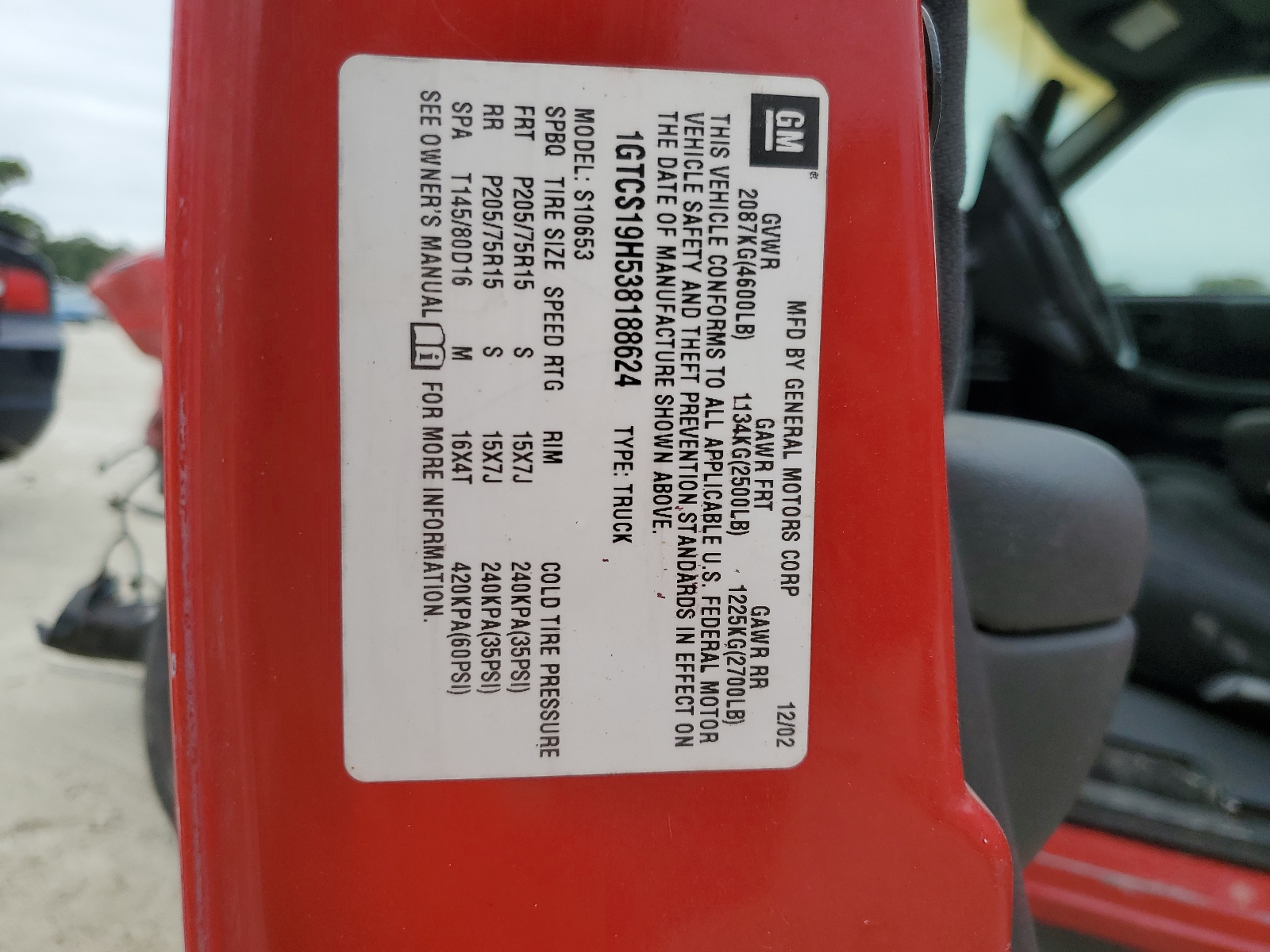 1GTCS19H538188624 2003 GMC Sonoma