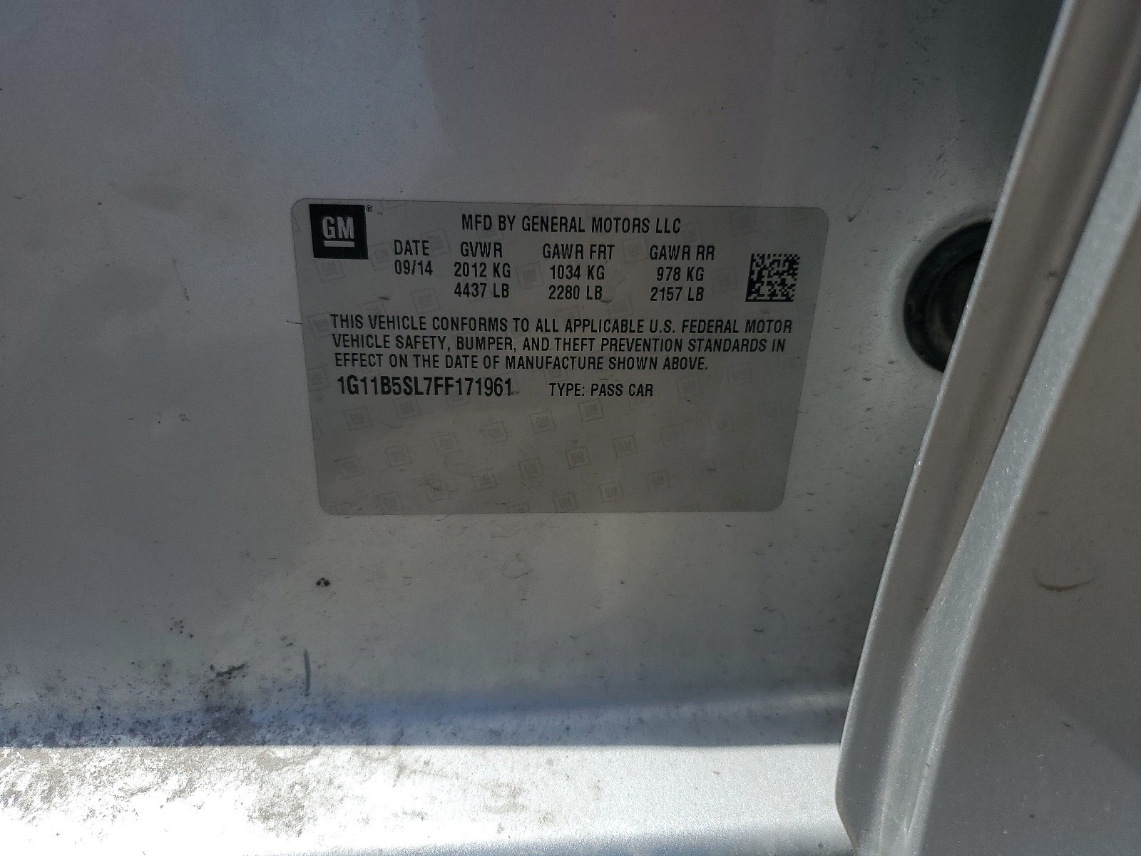 1G11B5SL7FF171961 2015 Chevrolet Malibu Ls