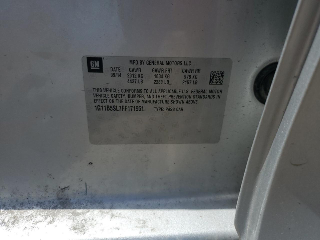 2015 Chevrolet Malibu Ls VIN: 1G11B5SL7FF171961 Lot: 60562344