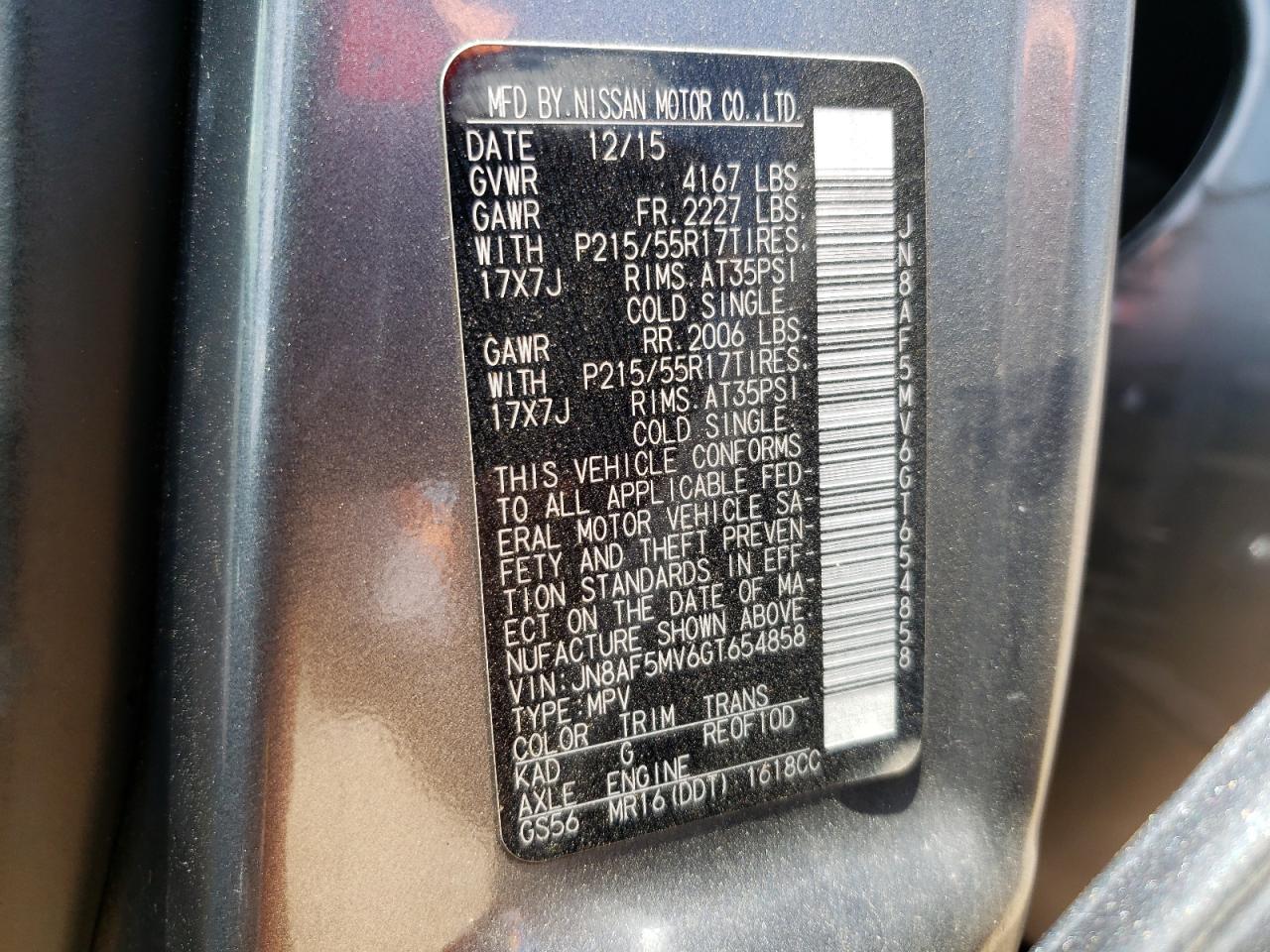 2016 Nissan Juke S VIN: JN8AF5MV6GT654858 Lot: 59743044