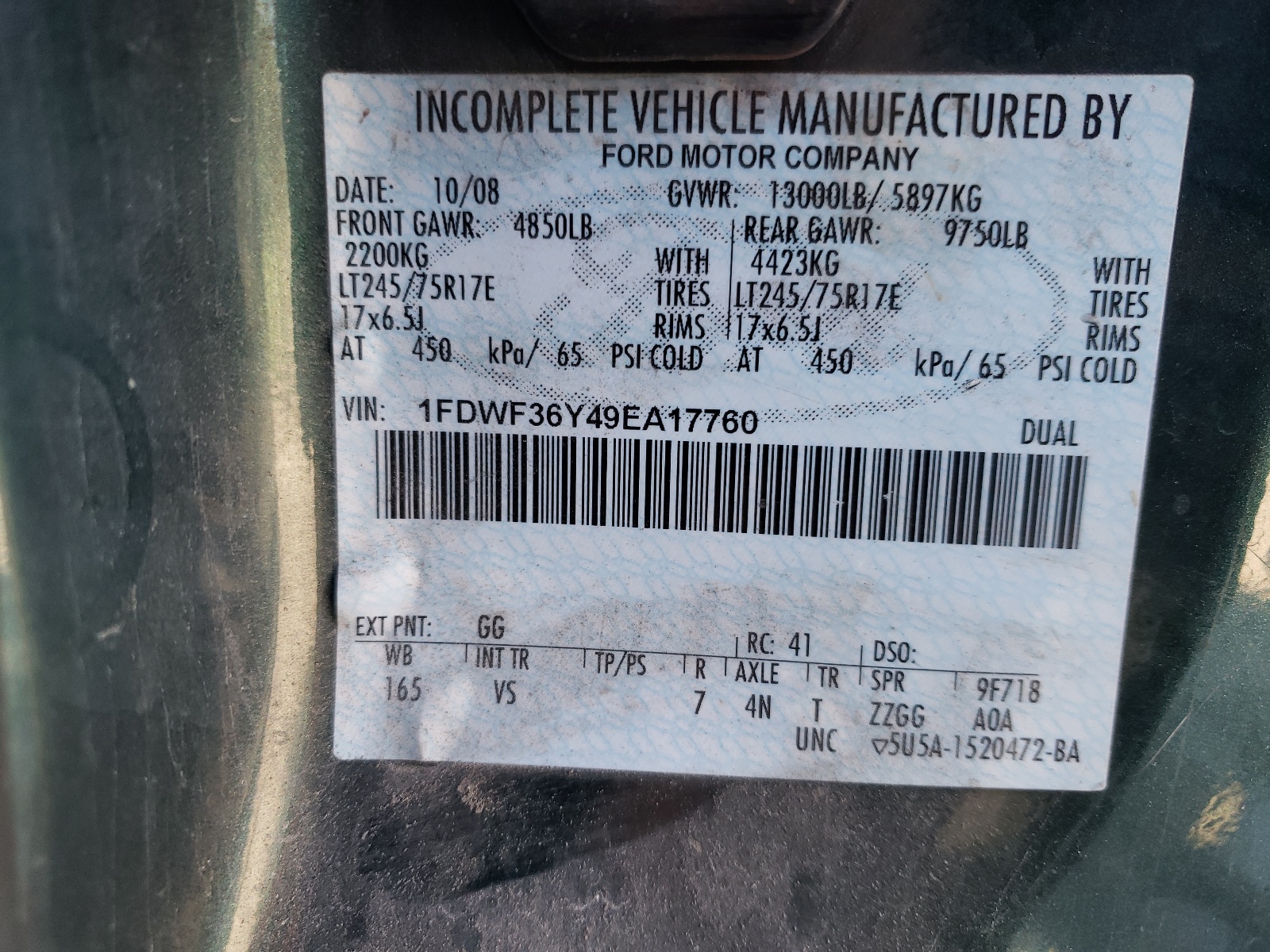 1FDWF36Y49EA17760 2009 Ford F350 Super Duty