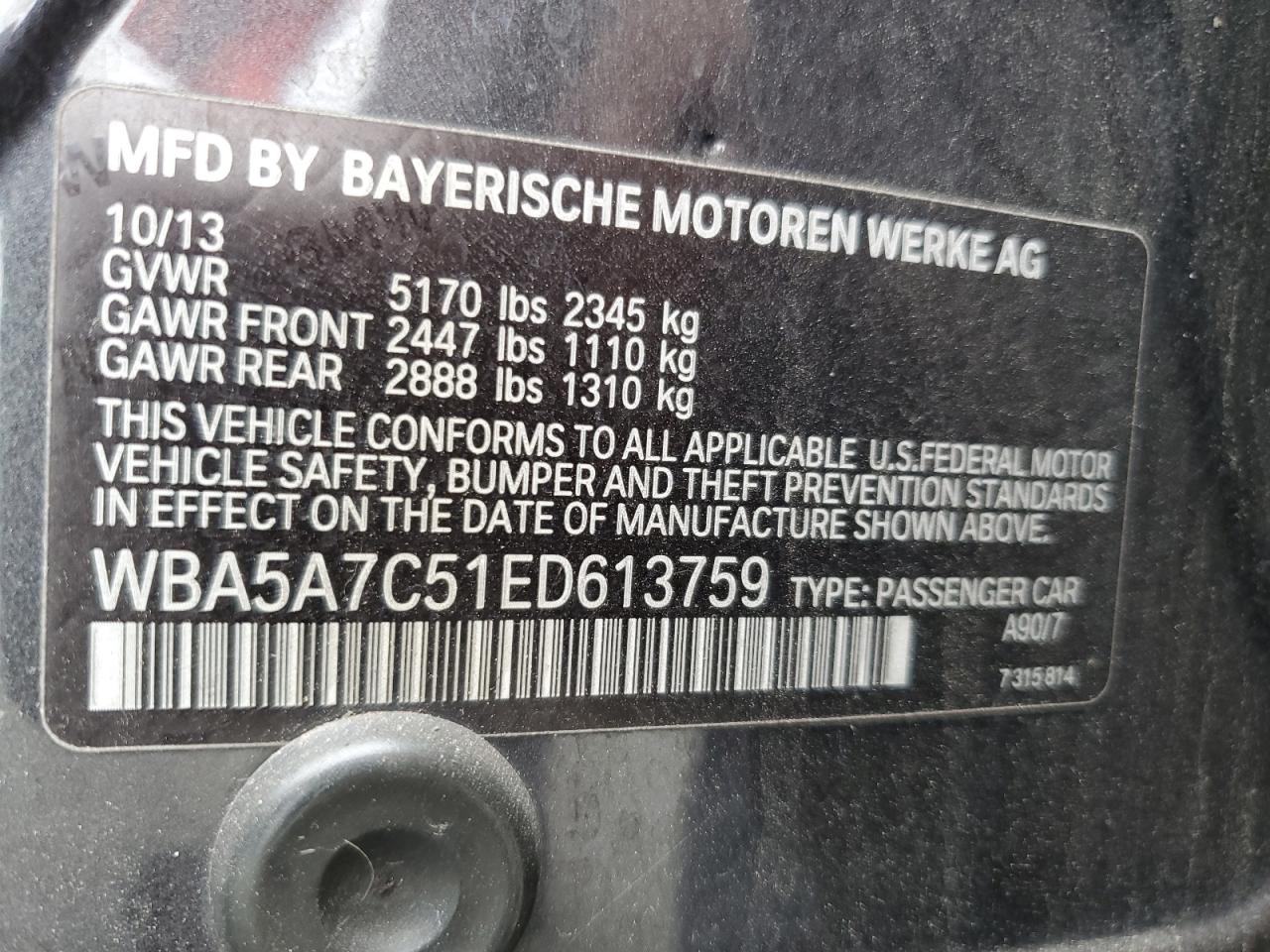 WBA5A7C51ED613759 2014 BMW 528 Xi