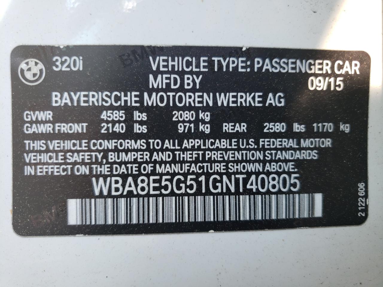 WBA8E5G51GNT40805 2016 BMW 320 Xi