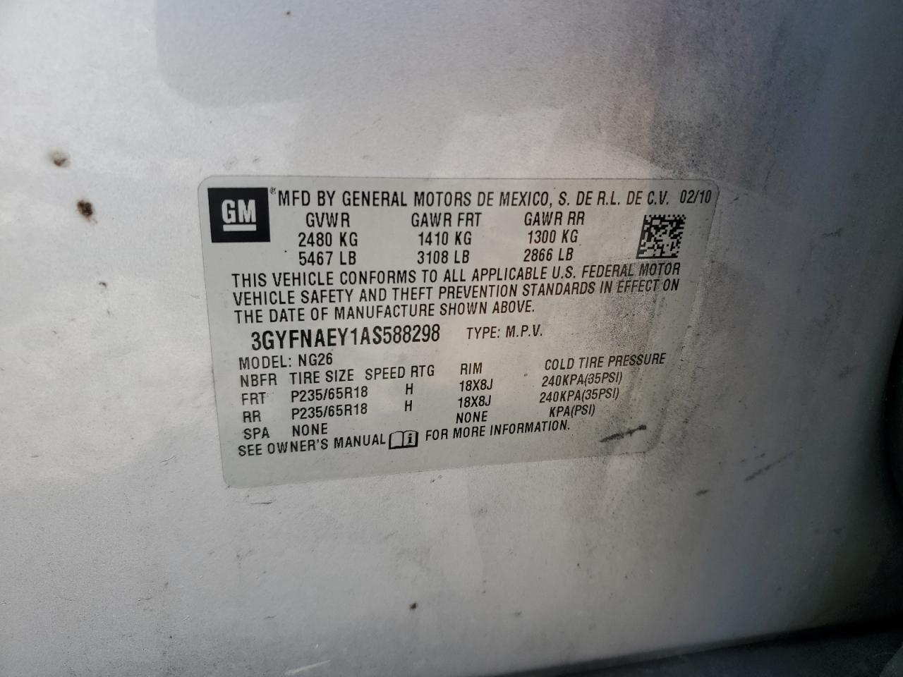 2010 Cadillac Srx Luxury Collection VIN: 3GYFNAEY1AS588298 Lot: 59457744