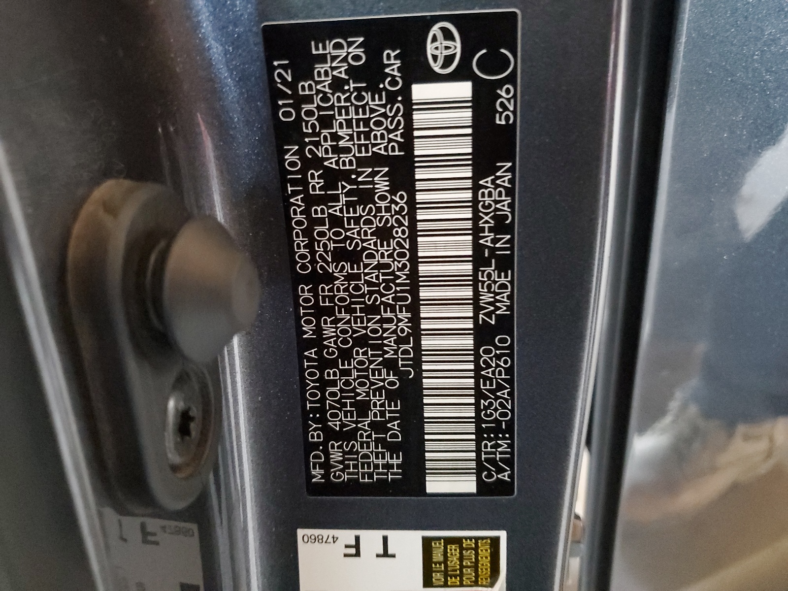 JTDL9MFU1M3028236 2021 Toyota Prius Le