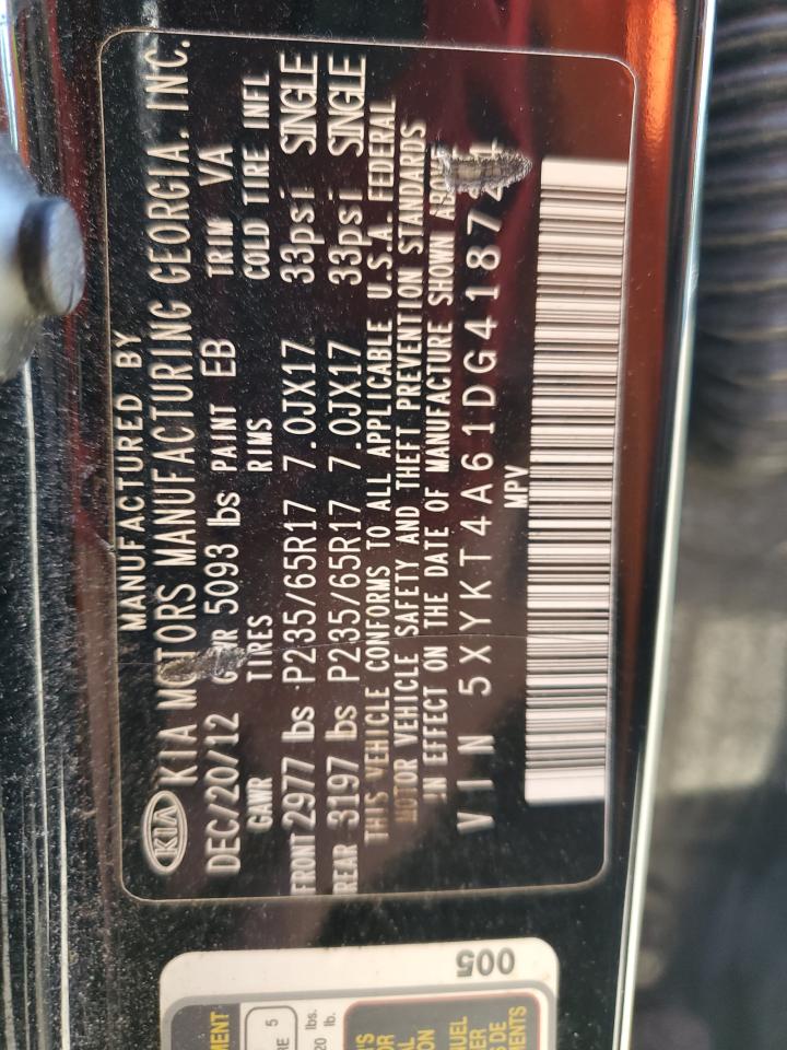 2013 Kia Sorento Lx VIN: 5XYKT4A61DG418724 Lot: 55386394