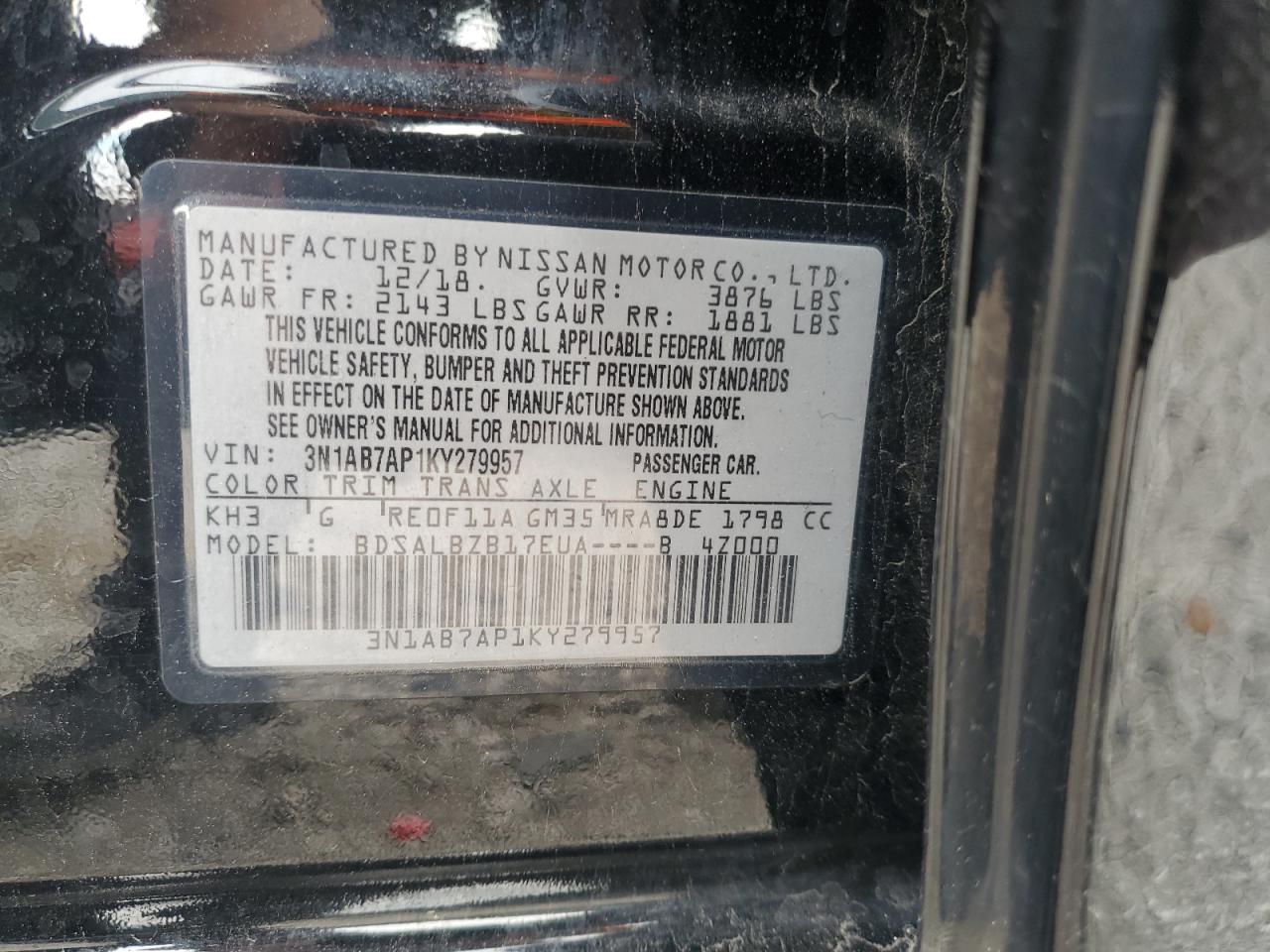 3N1AB7AP1KY279957 2019 Nissan Sentra S