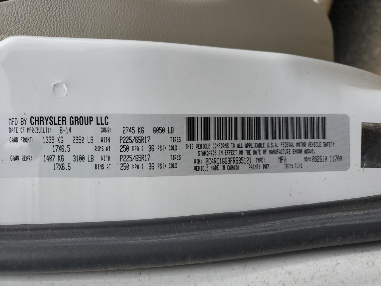 2015 Chrysler Town & Country Limited Platinum VIN: 2C4RC1GG3FR535121 Lot: 60596134