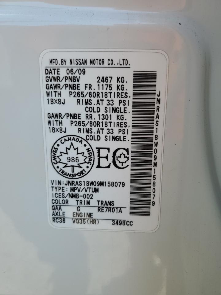 2009 Infiniti Fx35 VIN: JNRAS18W09M158079 Lot: 59948734