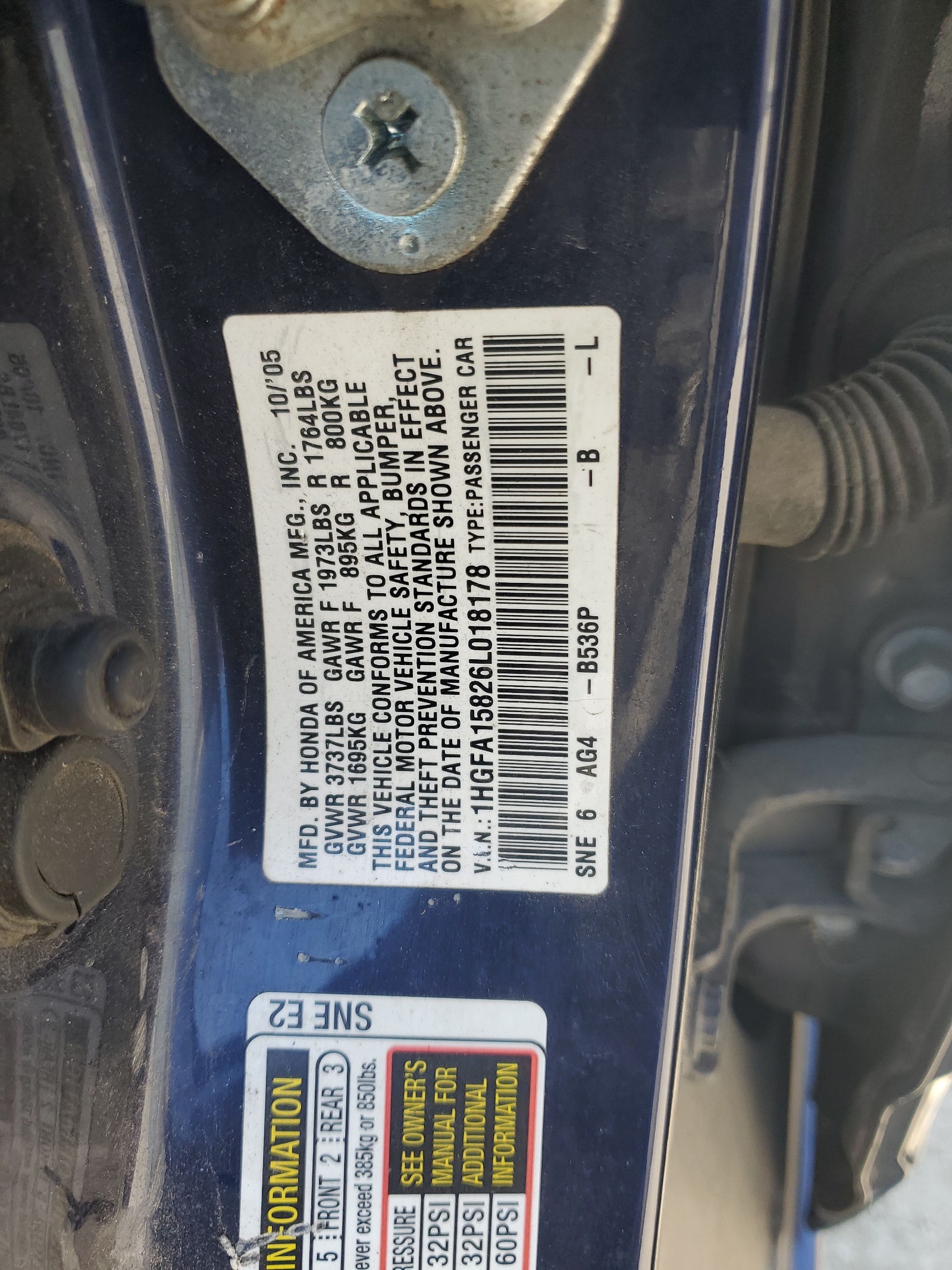 1HGFA15826L018178 2006 Honda Civic Ex 1HGFA15826L018178 2006 Honda Civic Ex
