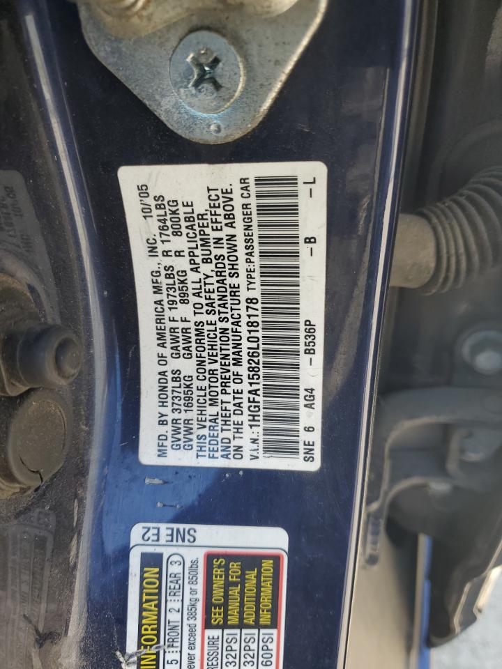 1HGFA15826L018178 2006 Honda Civic Ex