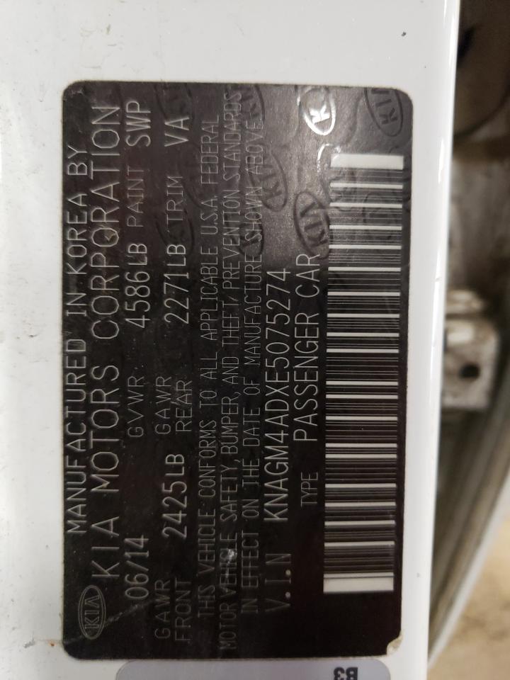 2014 Kia Optima Hybrid VIN: KNAGM4ADXE5075274 Lot: 59432734