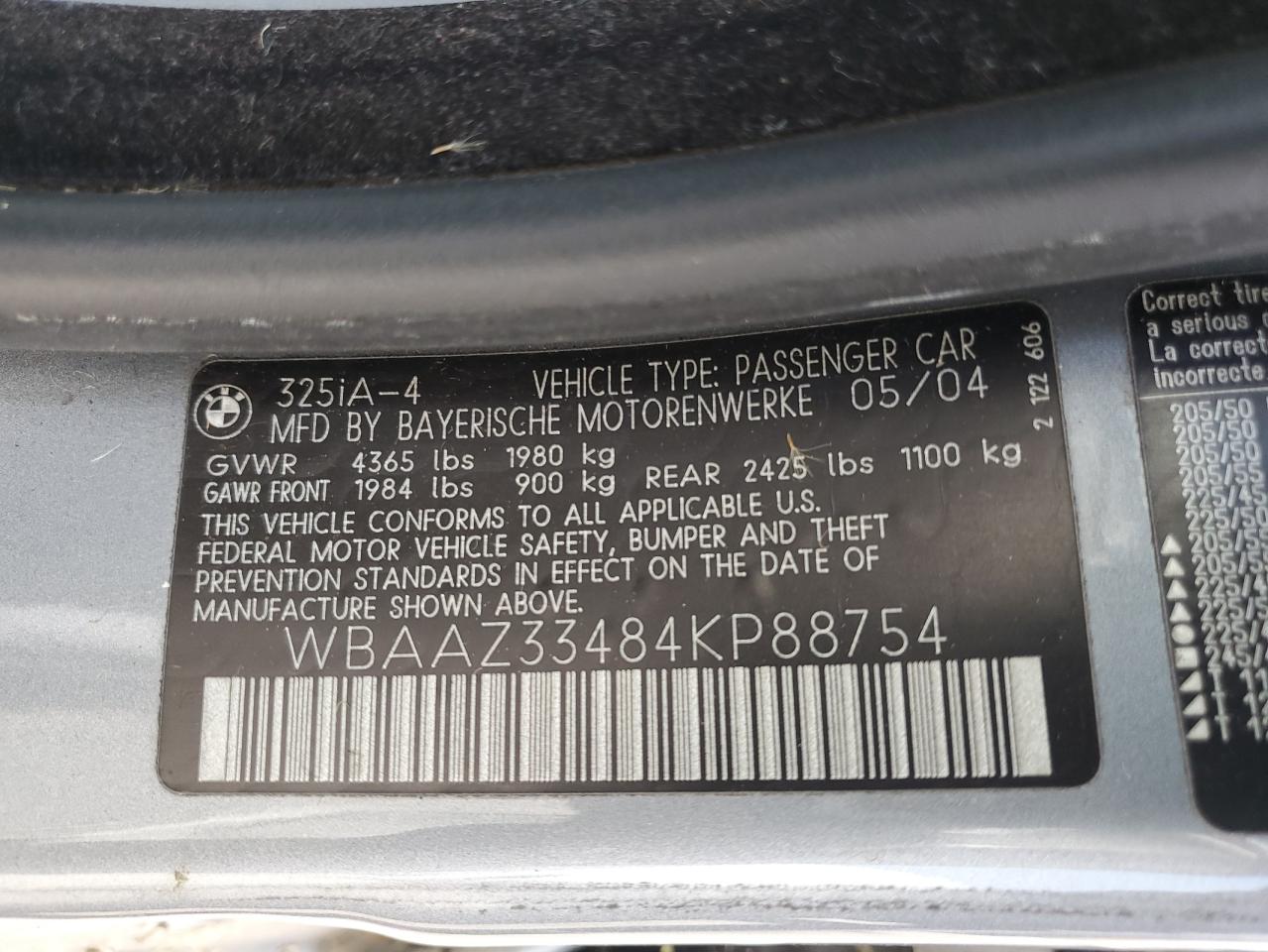 2004 BMW 325 Is Sulev VIN: WBAAZ33484KP88754 Lot: 57278784