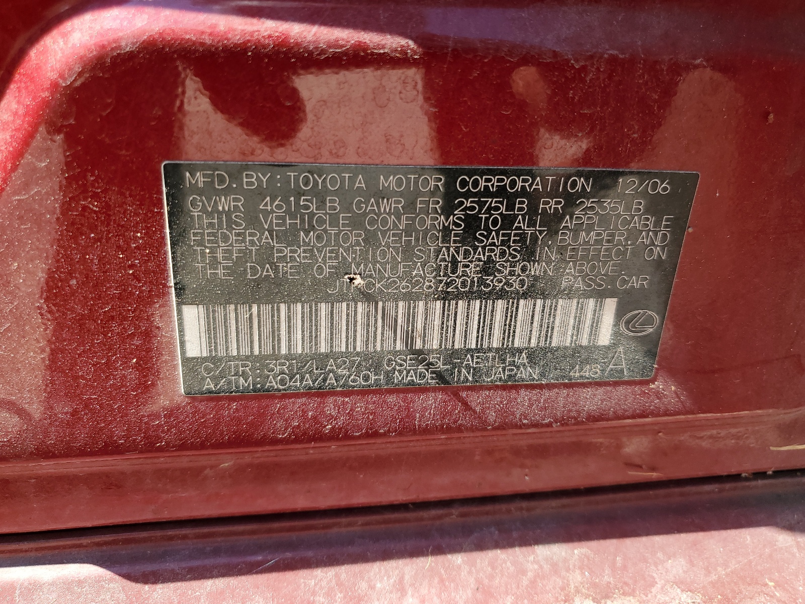 JTHCK262872013930 2007 Lexus Is 250