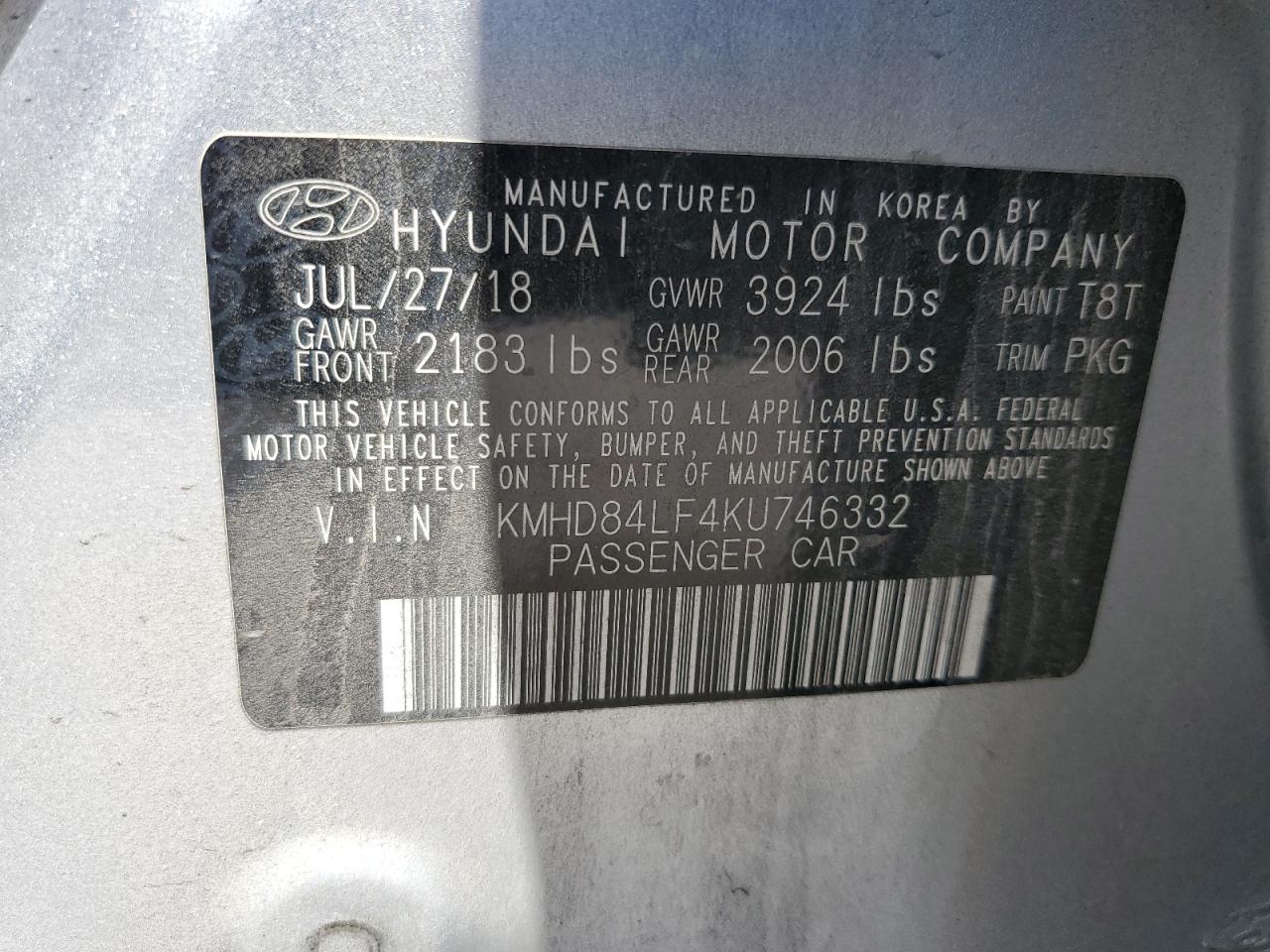 KMHD84LF4KU746332 2019 Hyundai Elantra Sel