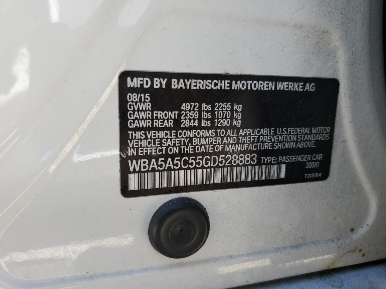 2016 BMW 528 I VIN: WBA5A5C55GD528883 Lot: 60924774