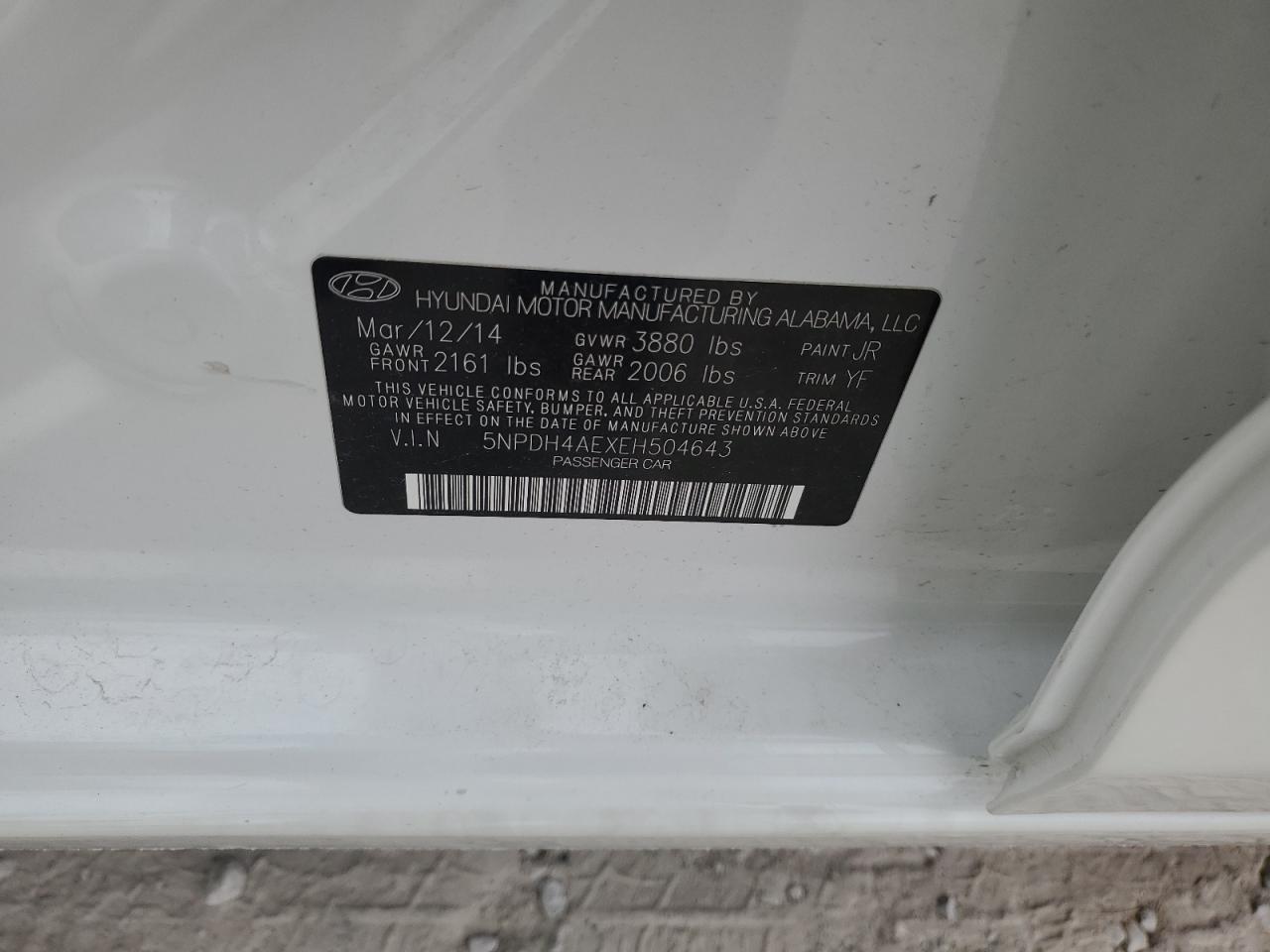 2014 Hyundai Elantra Se VIN: 5NPDH4AEXEH504643 Lot: 57330874