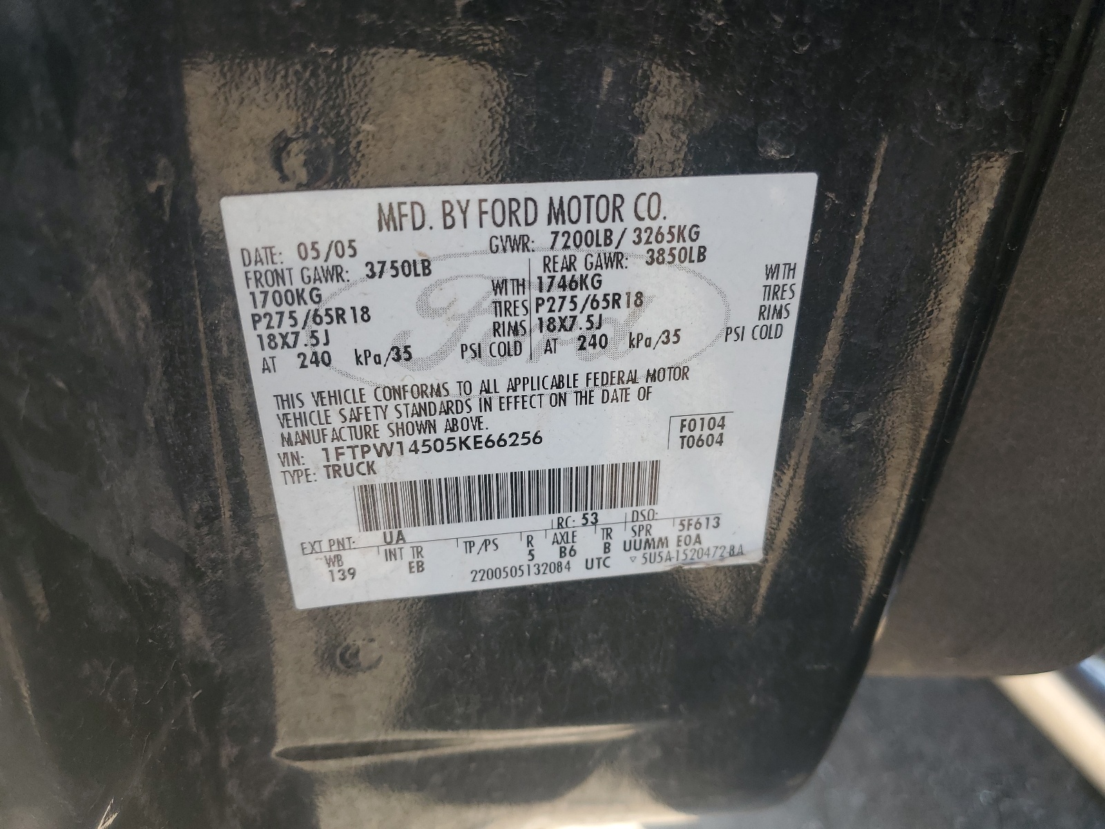 1FTPW14505KE66256 2005 Ford F150 Supercrew