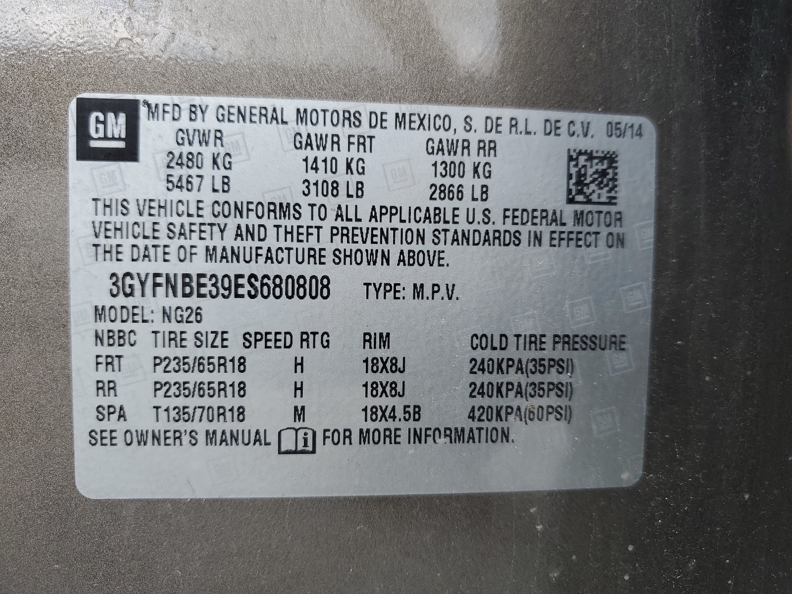 3GYFNBE39ES680808 2014 Cadillac Srx Luxury Collection