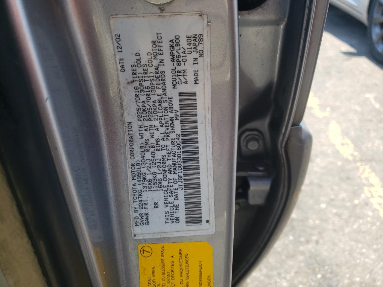 2003 Lexus Rx 300 VIN: JTJGF10U330160042 Lot: 59215844