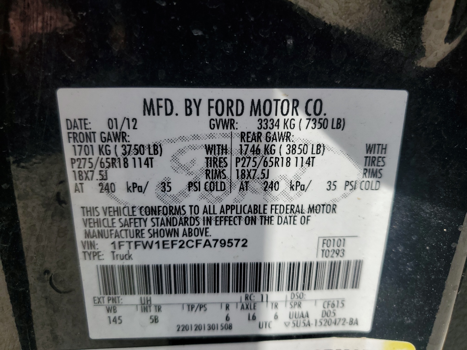 1FTFW1EF2CFA79572 2012 Ford F150 Supercrew
