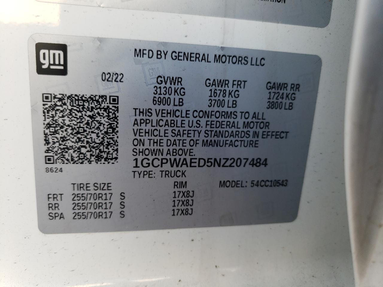 2022 Chevrolet Silverado Ltd C1500 VIN: 1GCPWAED5NZ207484 Lot: 60886994