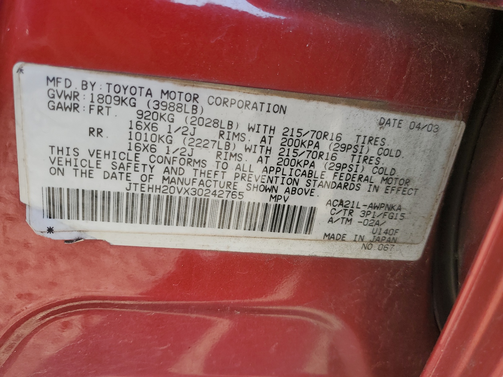 JTEHH20VX30242765 2003 Toyota Rav4