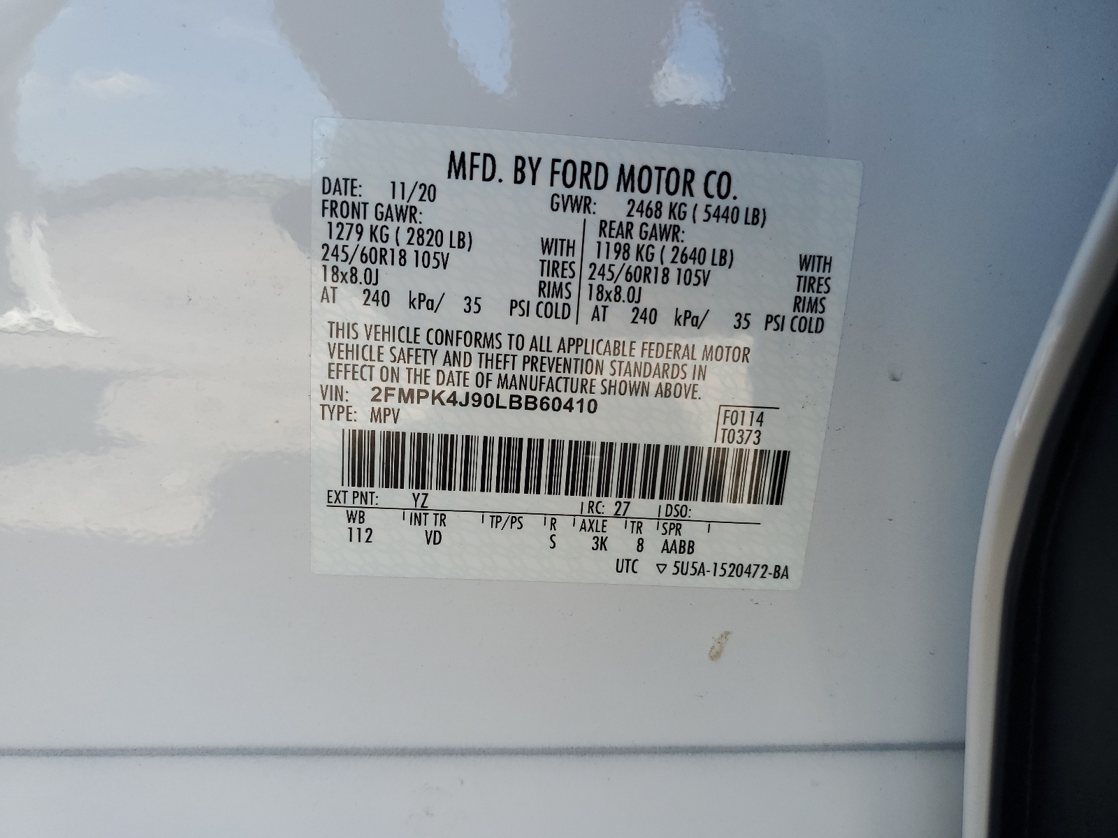 2FMPK4J90LBB60410 2020 Ford Edge Sel