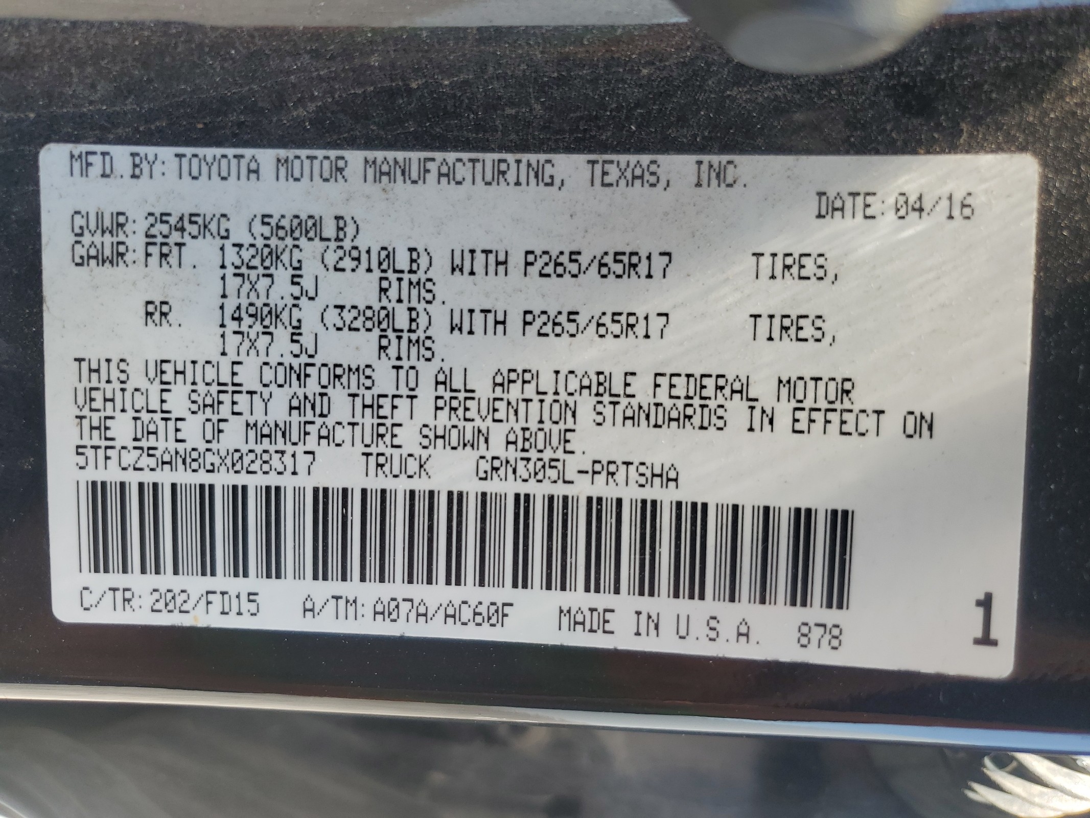 5TFCZ5AN8GX028317 2016 Toyota Tacoma Double Cab