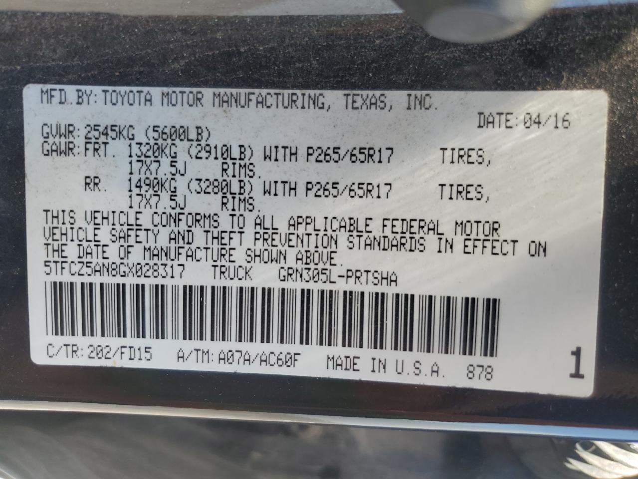 2016 Toyota Tacoma Double Cab VIN: 5TFCZ5AN8GX028317 Lot: 60221454