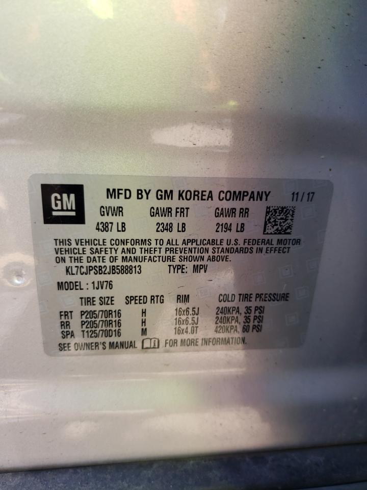 2018 Chevrolet Trax 1Lt VIN: KL7CJPSB2JB588813 Lot: 59249724