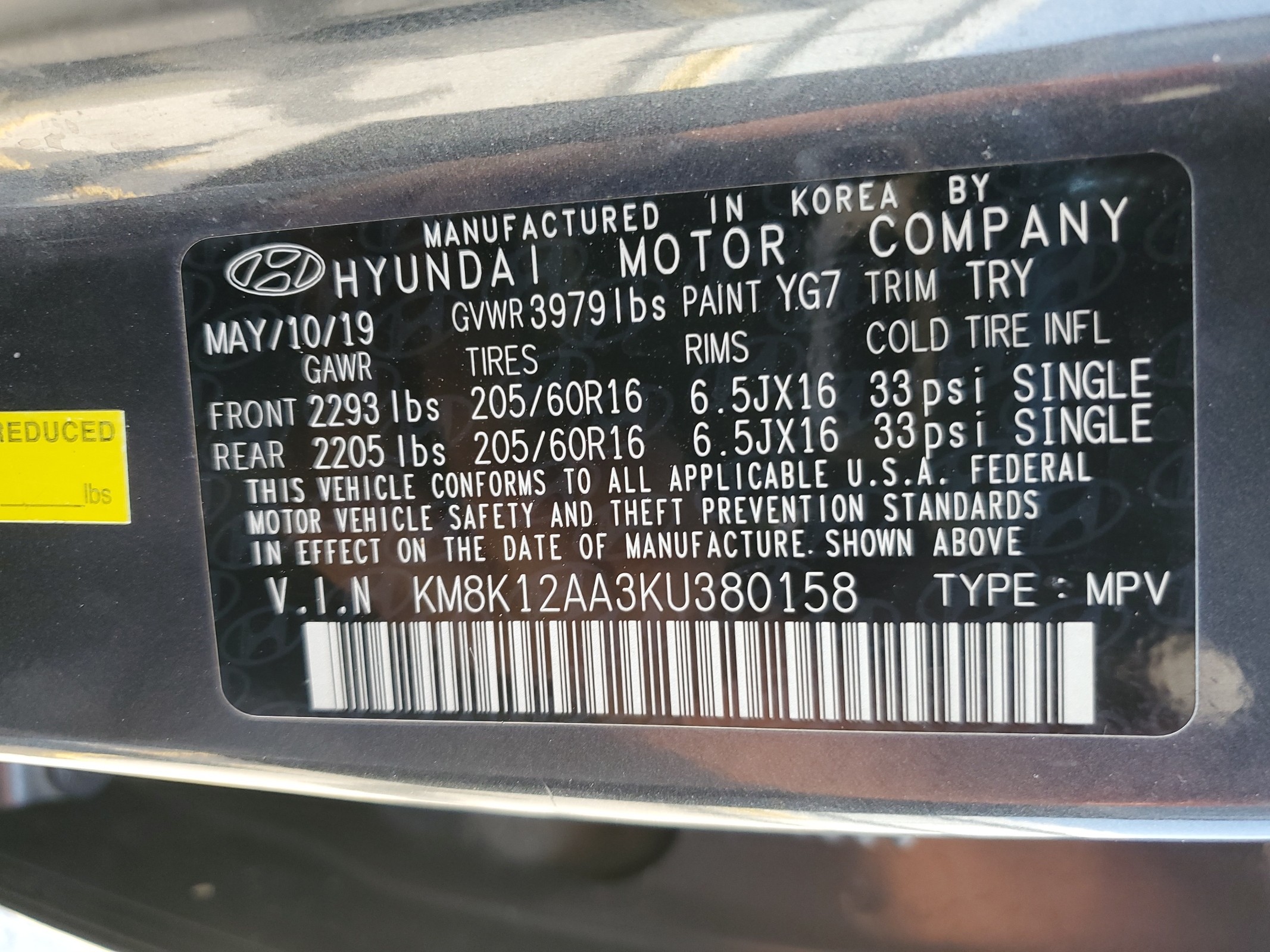 2019 Hyundai Kona Se vin: KM8K12AA3KU380158