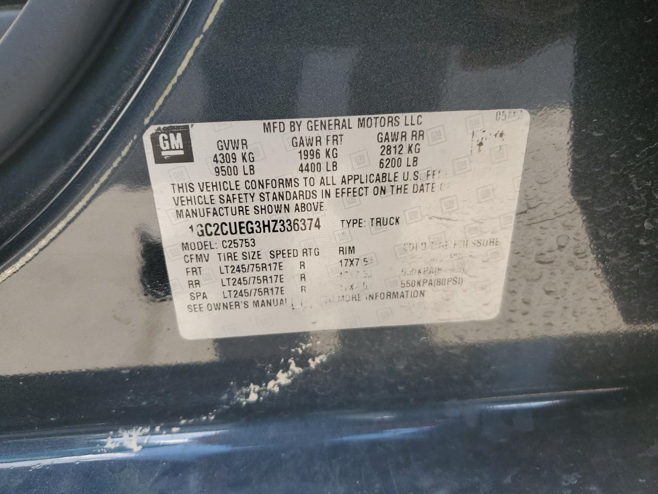 2017 Chevrolet Silverado C2500 Heavy Duty VIN: 1GC2CUEG3HZ336374 Lot: 89272005
